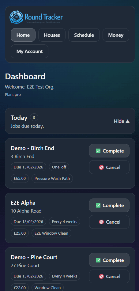 Home dashboard screenshot