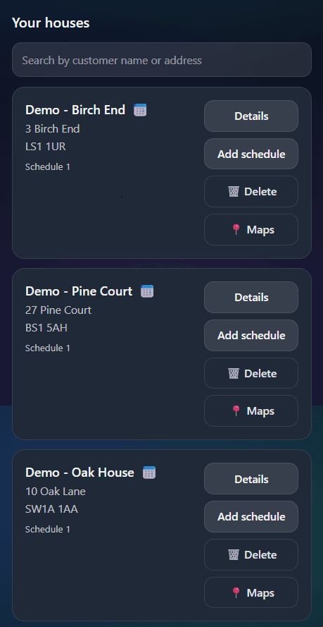 Houses page screenshot